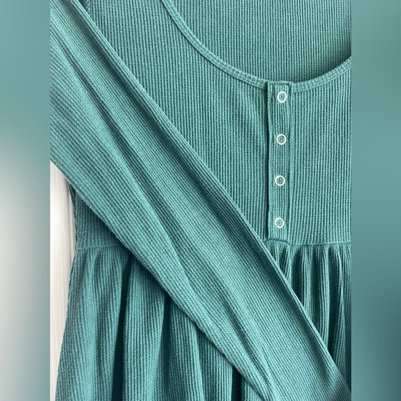 Wild Fable Long Sleeve Dark Green Knit Ruffle Trim Mini Dress - Picture 6 of 6